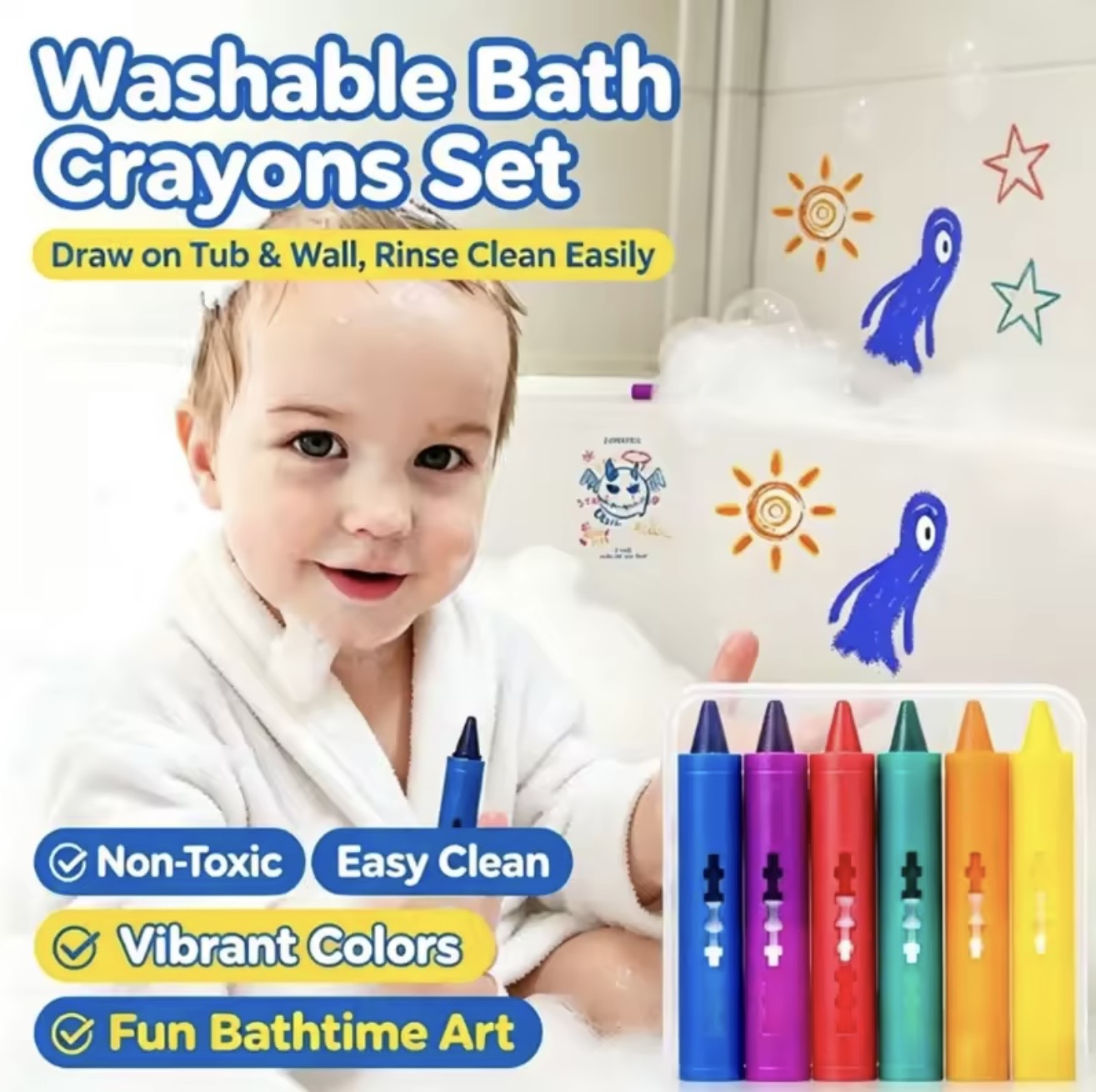 Bath Crayons™ – Washable Bathtub Drawing Crayons for Kids