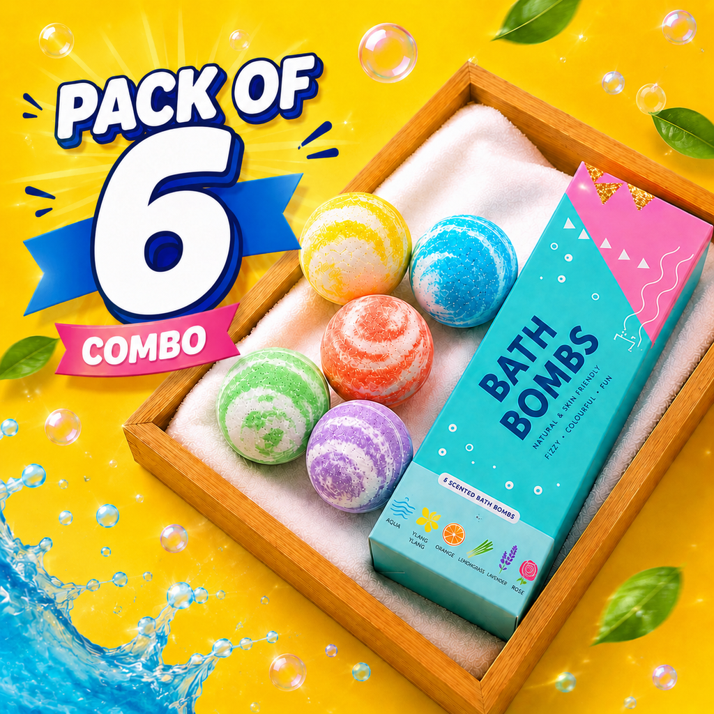 Natural Colorful Bath Bombs for Kids- Pack Of 6