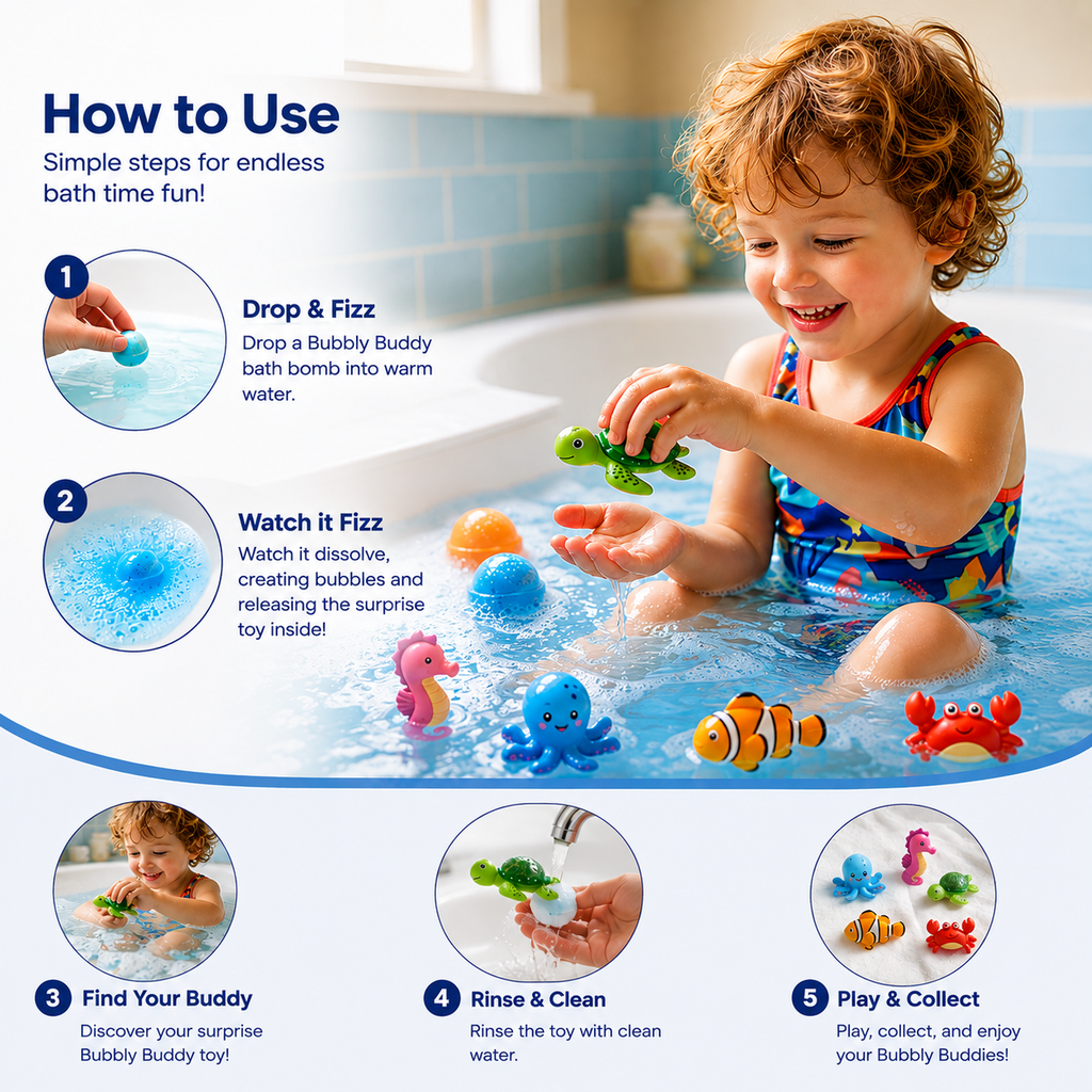 Natural Colorful Bath Bombs for Kids- Pack Of 6