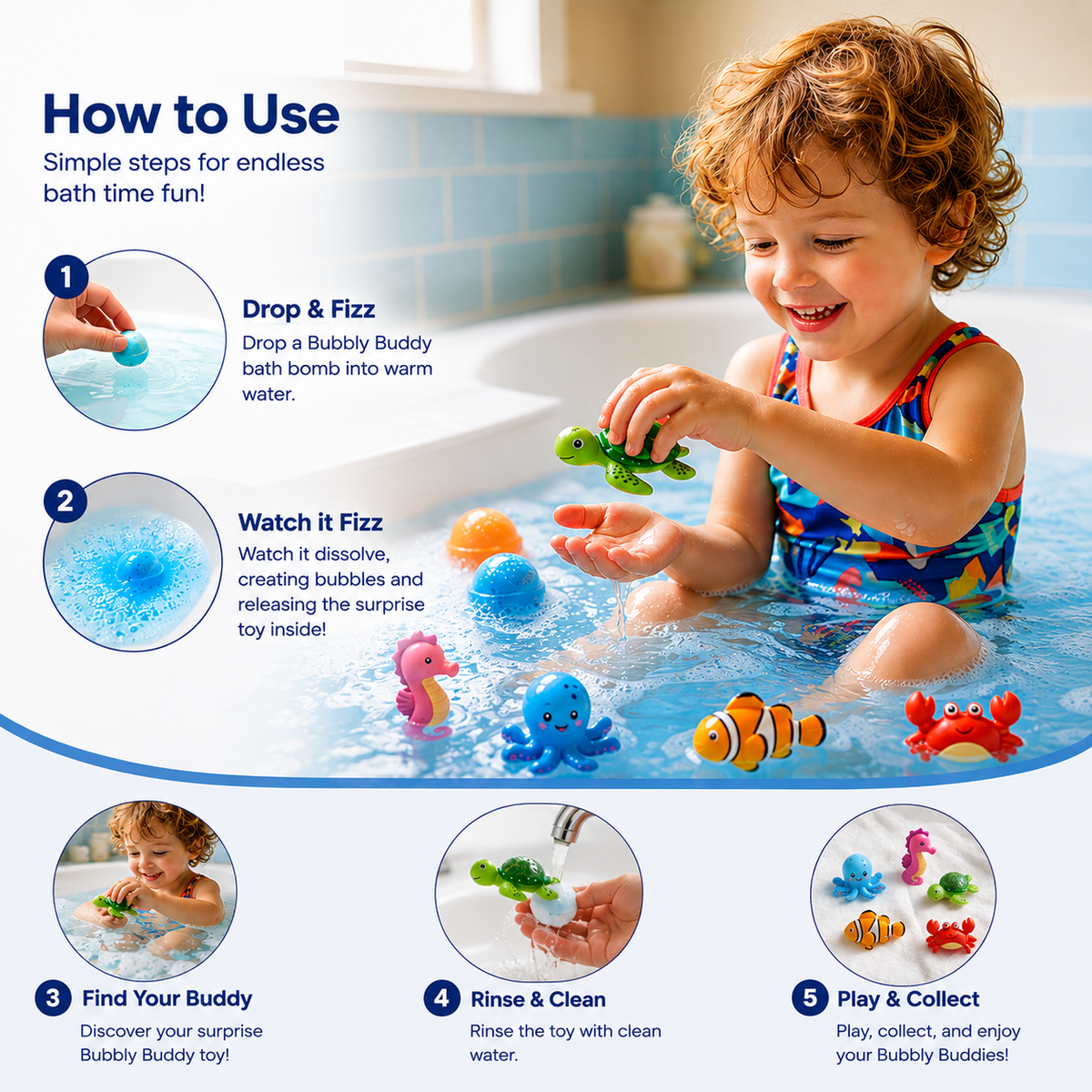 Natural Colorful Bath Bombs for Kids- Pack Of 6